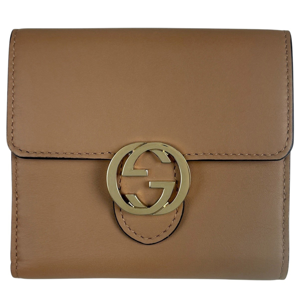 Gucci bi-fold wallet, Interlocking G design, leather, brown, 369676, women's.